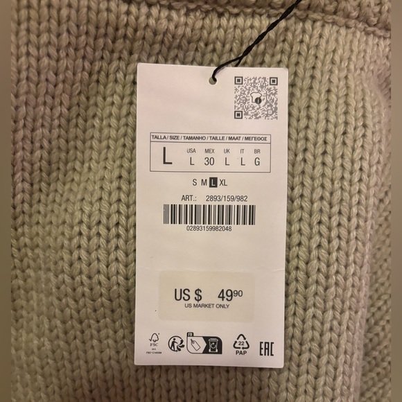 NWT Zara Wool Blend Knit cropped sweater sz L - Picture 5 of 6